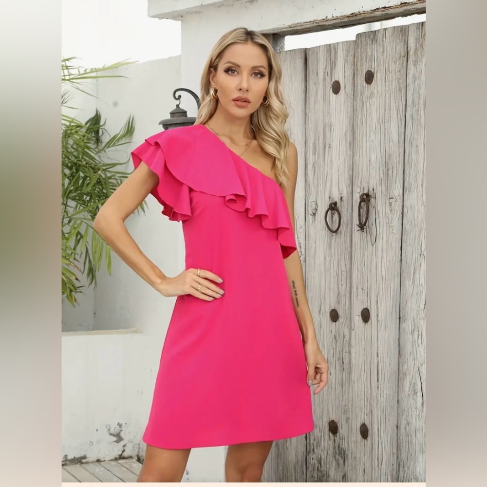 Misuse Pink Fuchsia Asymmetrical Ruffle Dress - Picture 3 of 3
